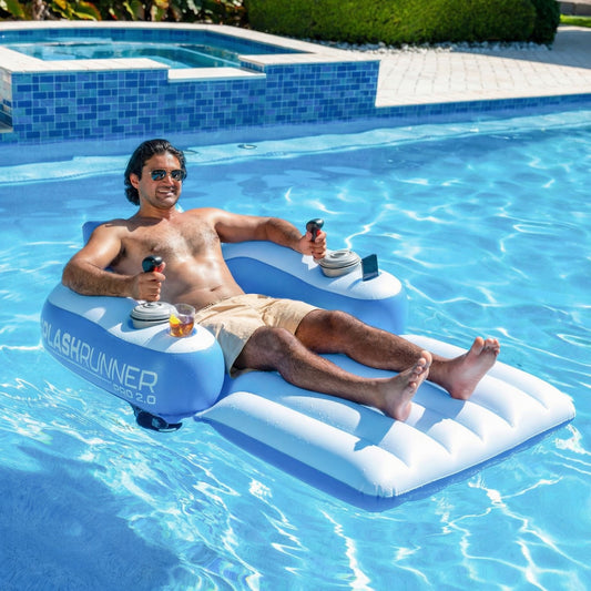 Electric Pool Float Lounger with Motor Control – Adult Inflatable Pool Chair with Cup Holder & Phone Stand