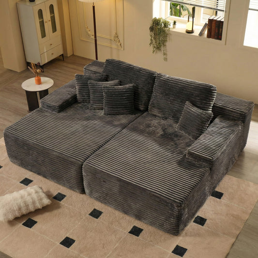 Extra Deep Modular Sofa Bed | 1200 lbs Weight Capacity | Soft Faux Fur Fabric | No Assembly Couch